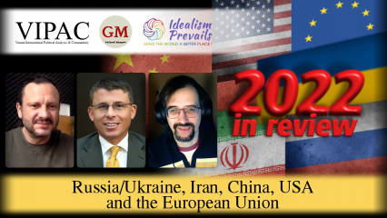 Posterframe von 2022 in Review:  Russia/Ukraine, Iran, China, USA and the European Union
